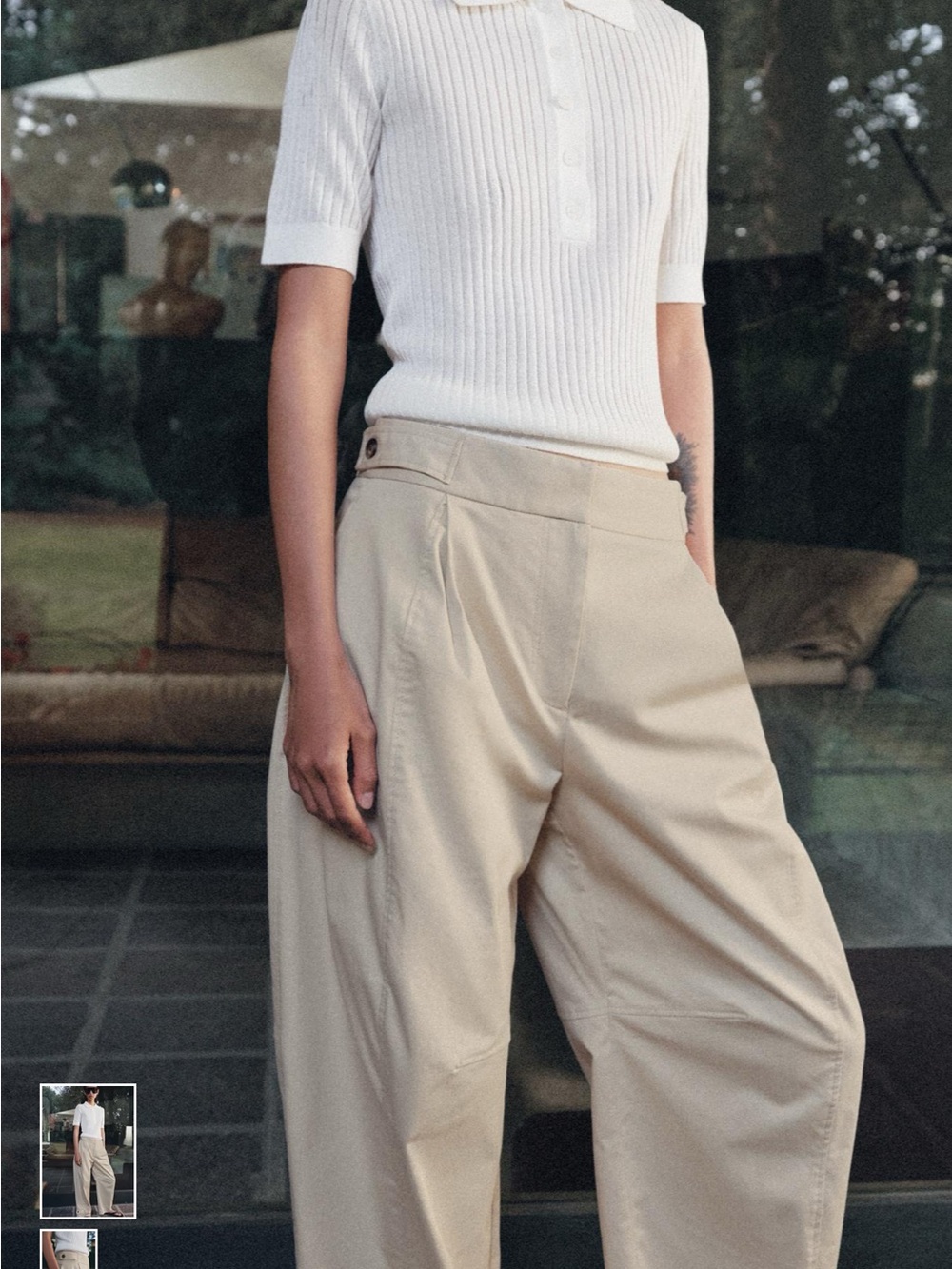 Wide-Leg High-Rise Pants in Beige